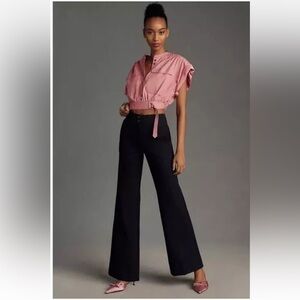 Maeve by Anthro Naomi black hi-rise trouser flare pants 8
